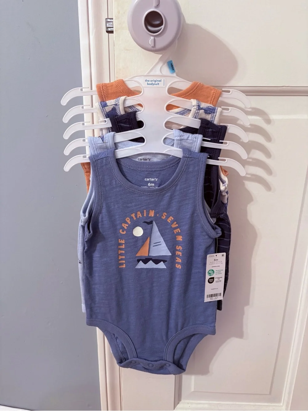 Carter's Blue Tank One-Piece with Sailboat Graphic and Orange Accents